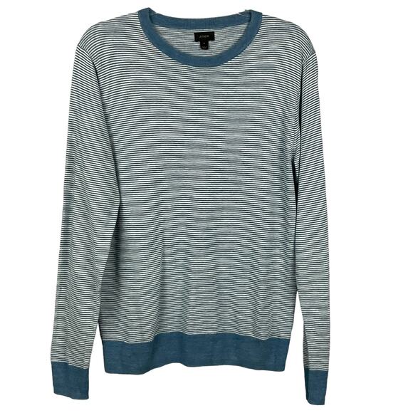 J. Crew Mens Linen Cotton Crewneck Sweater Heather Microstripe Blue White sz S - Picture 3 of 13